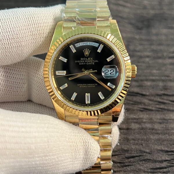 Day Date 228238 40mm Gain Weight V6 QF Best Edition Black Dial T Dia Markers On YG President Bracelet A2836