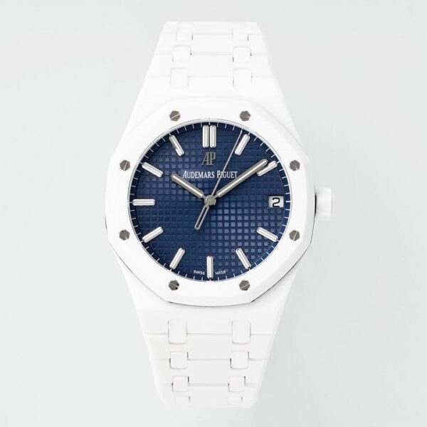 Royal Oak 15500 White Ceramic APSF 1:1 Best Edition Blue Dial On White Ceramic Bracelet SA4302 Super Clone