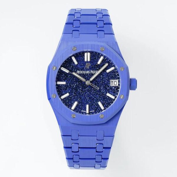 Royal Oak 15500 Blue Ceramic APSF 1:1 Best Edition Blue Starry Dial On Blue Ceramic Bracelet SA4302 Super Clone