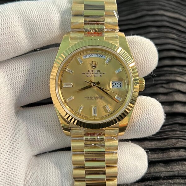 Day Date 128235 Gain Weight YG QF 1:1 Best Edition YG Dial T Diamond Marker On RG President Bracelet A2836