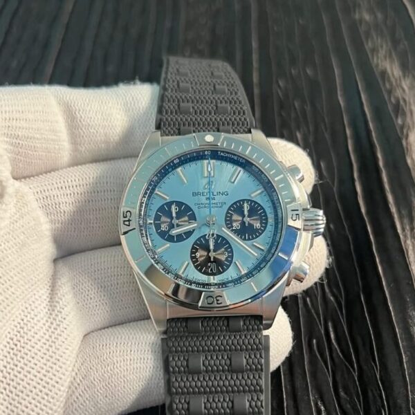 Chronomat B01 44mm SS BLSF 1:1 Best Edition Ice Blue Dial on Black Rubber Strap A7750 to Cal.01