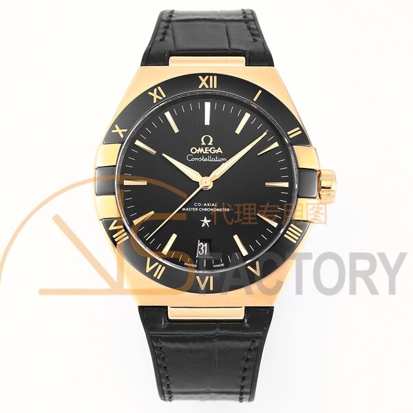 Constellation 41mm YG/Black Ceramic Bezel VSF 1:1 Best Edition Black Dial on Black Gummy Strap A8900