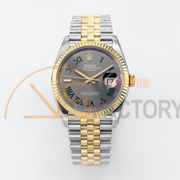 DateJust 36 SS 126233 904L SS/YG VSF 1:1 Best Edition Gray Dial Green Roman Markers on Jubilee Bracelet VS3235