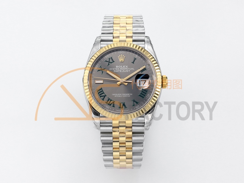 DateJust 36 SS 126233 904L SS/YG VSF 1:1 Best Edition Gray Dial Green Roman Markers on Jubilee Bracelet VS3235