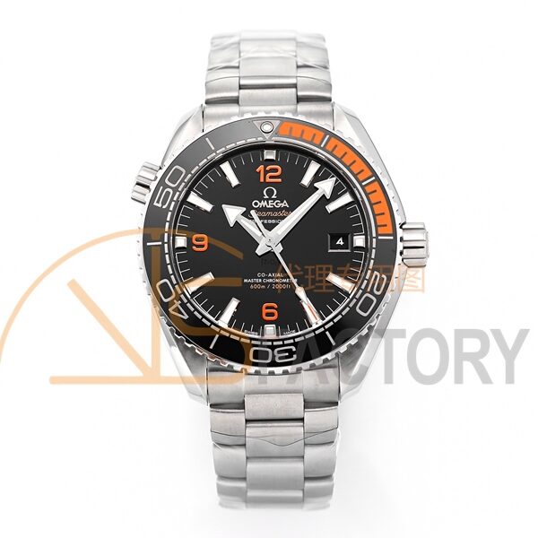 Planet Ocean 43.5mm SS VSF 1:1 Best Edition Black/Orange Bezel Black Dial on SS Bracelet A8900 Super Clone