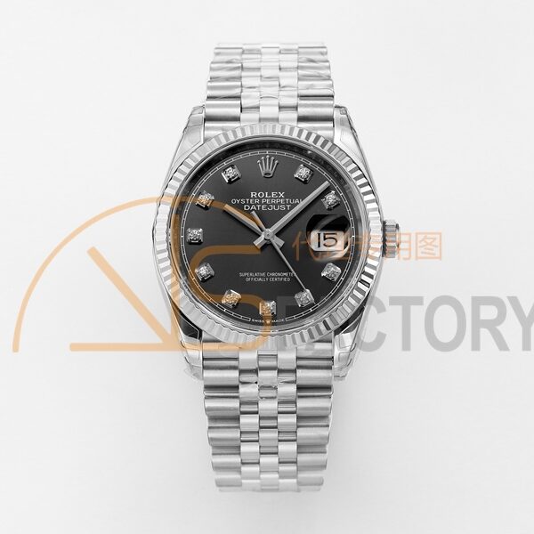 DateJust 36 SS 126234 VSF 1:1 Best Edition 904L Steel Black Dial Diamonds Markers on Jubilee Bracelet VS3235