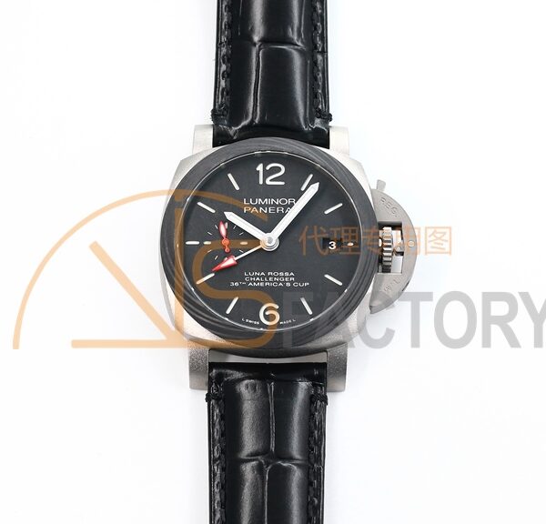 PAM1096 W Luminor GMT 42mm Titanium VSF 1:1 Best Edition Black Dial on Black Leather Strap P.9011 Super Clone