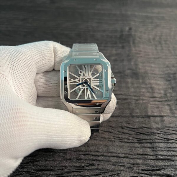 Santos de Carti Skeleton SS Rich Factory 1:1 Best Edition Skeleton Silver Dial 9611MC Super Clone