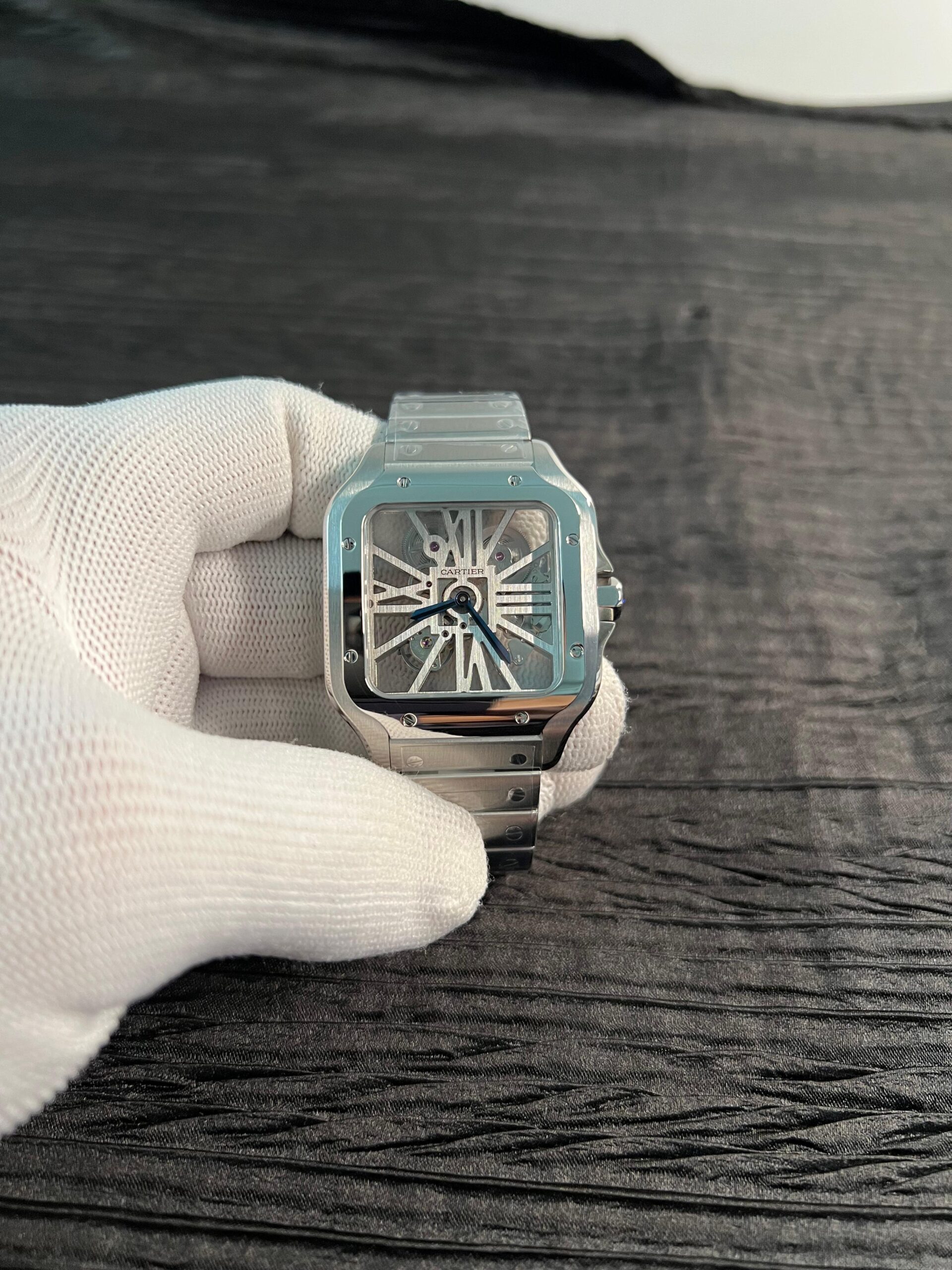 Santos de Carti Skeleton SS Rich Factory 1:1 Best Edition Skeleton Silver Dial 9611MC Super Clone