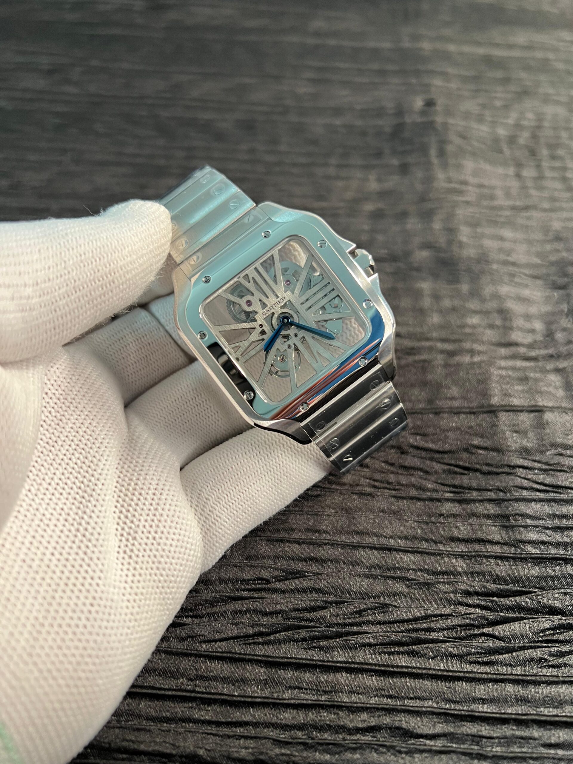 Santos de Carti Skeleton SS Rich Factory 1:1 Best Edition Skeleton Silver Dial 9611MC Super Clone - Image 3