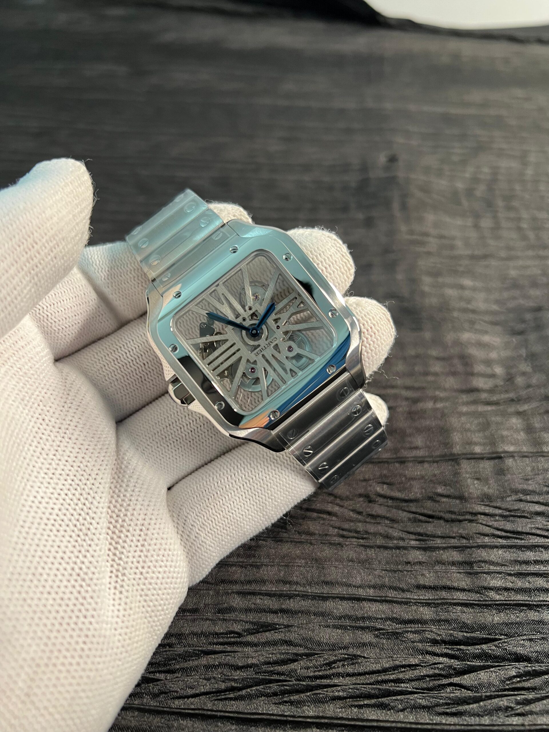 Santos de Carti Skeleton SS Rich Factory 1:1 Best Edition Skeleton Silver Dial 9611MC Super Clone - Image 4