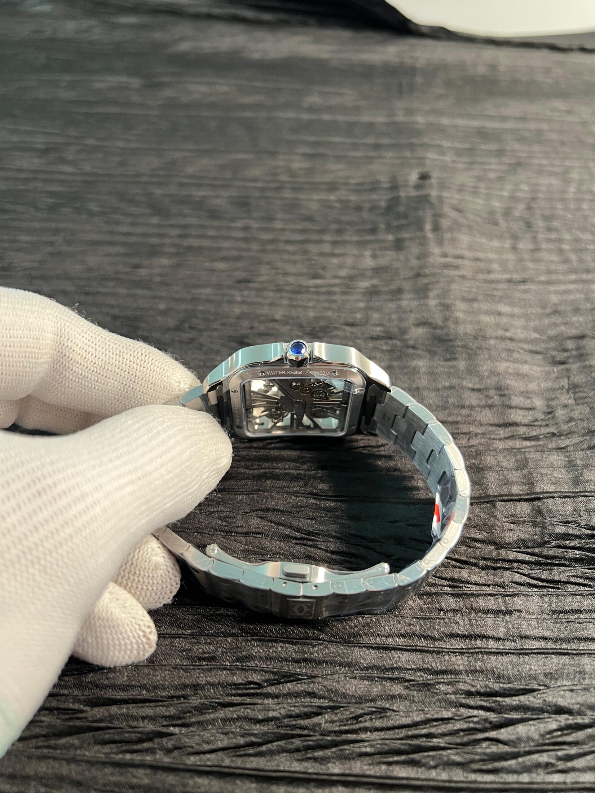 Santos de Carti Skeleton SS Rich Factory 1:1 Best Edition Skeleton Silver Dial 9611MC Super Clone - Image 5