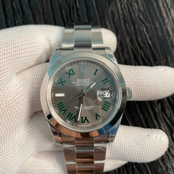 Date 41 126300 904L SS V2 VSF 1:1 Best Edition Gray Dial Green Roman Marker On Oyster Bracelet DD3235