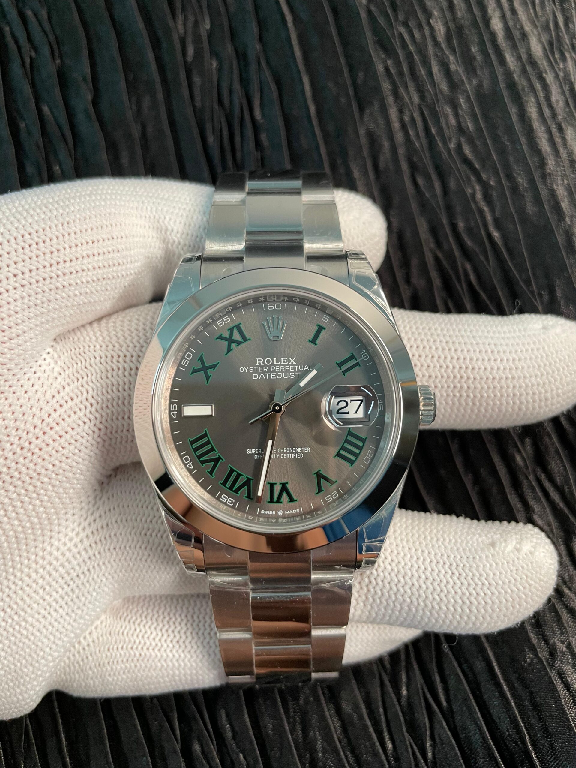 Date 41 126300 904L SS V2 VSF 1:1 Best Edition Gray Dial Green Roman Marker On Oyster Bracelet DD3235