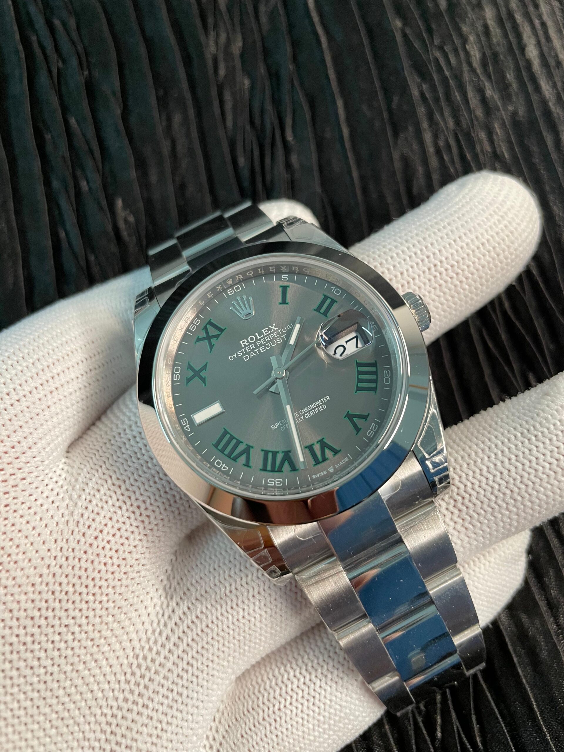 Date 41 126300 904L SS V2 VSF 1:1 Best Edition Gray Dial Green Roman Marker On Oyster Bracelet DD3235 - Image 3
