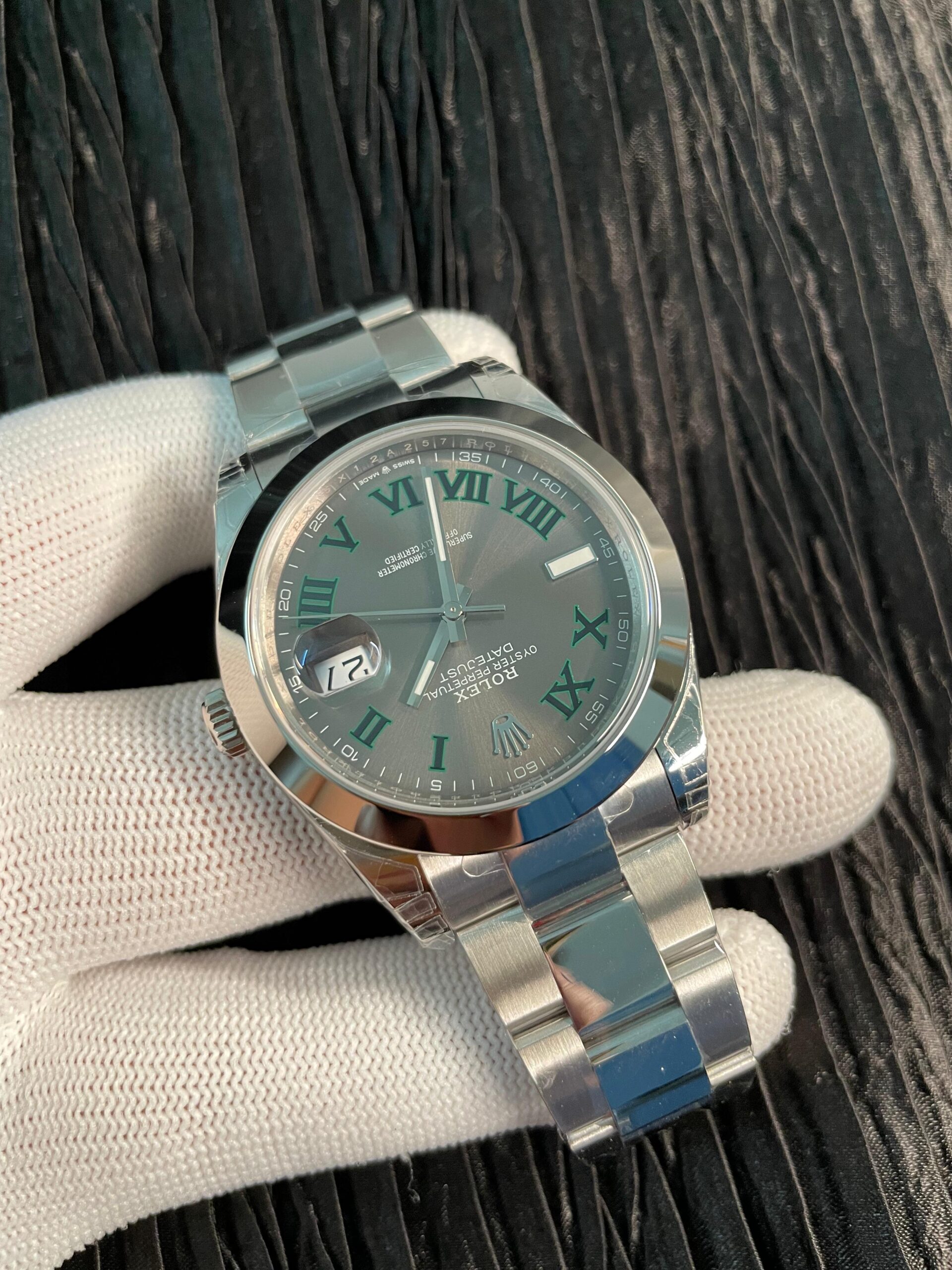 Date 41 126300 904L SS V2 VSF 1:1 Best Edition Gray Dial Green Roman Marker On Oyster Bracelet DD3235 - Image 4
