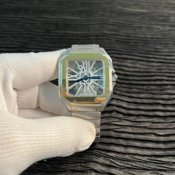 Santos de Carti Skeleton SS/YG MLF Skeleton Dial On SS/YG SmartLink Bracelet Super Clone 9611MC