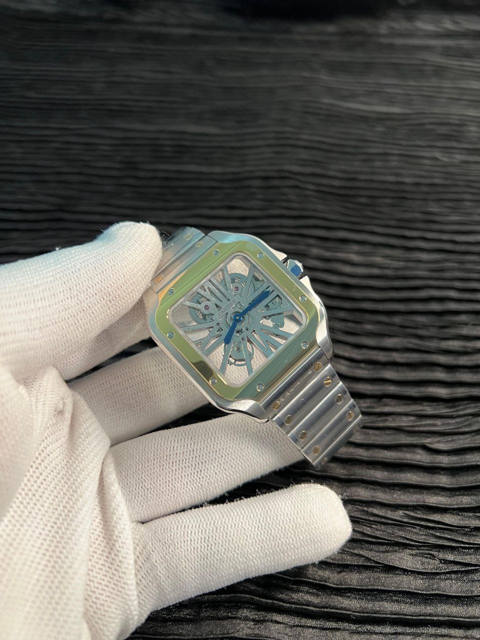 Santos de Carti Skeleton SS/YG MLF Skeleton Dial On SS/YG SmartLink Bracelet Super Clone 9611MC - Image 3