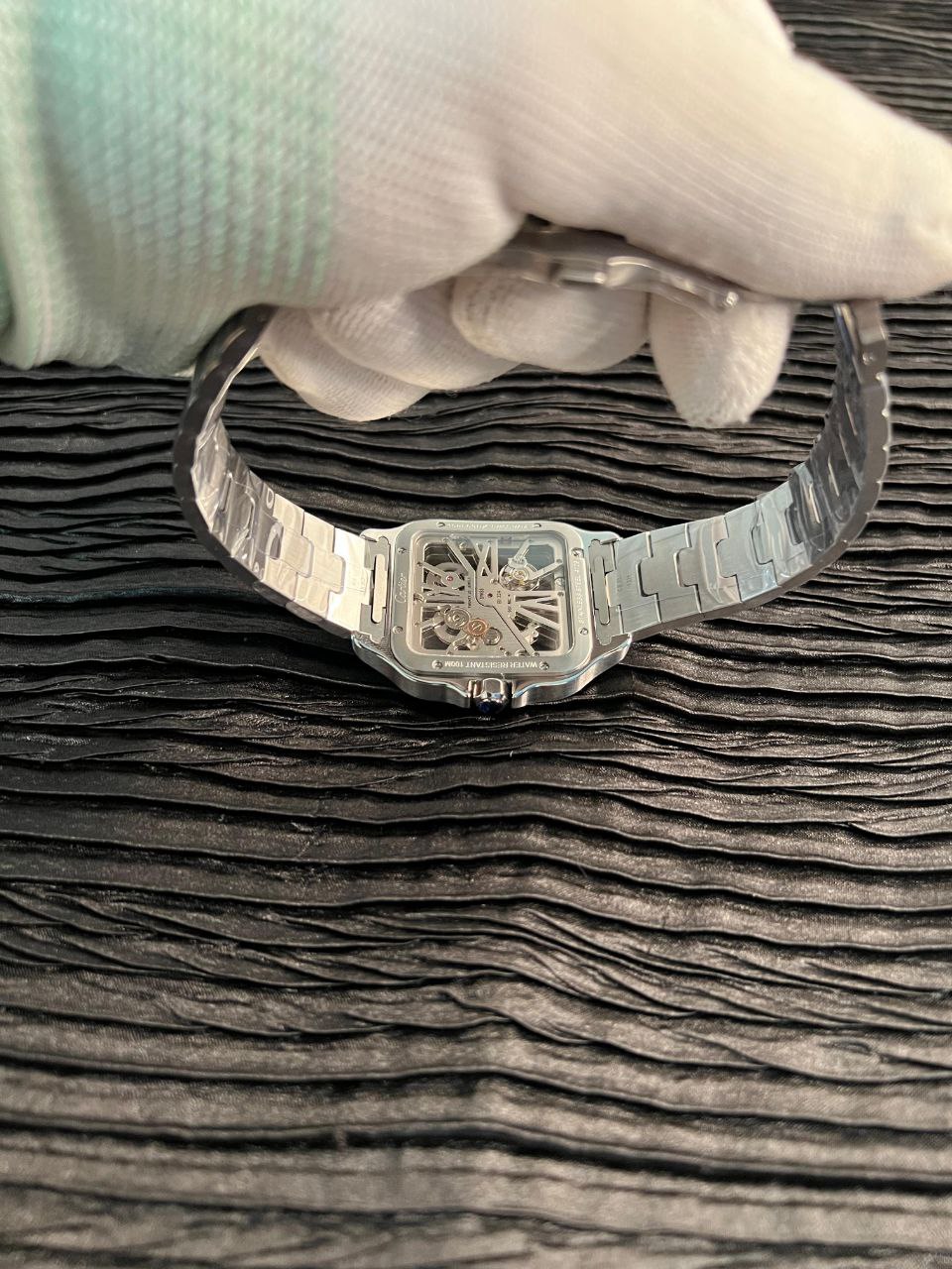 Santos de Carti Skeleton SS/YG MLF Skeleton Dial On SS/YG SmartLink Bracelet Super Clone 9611MC - Image 7