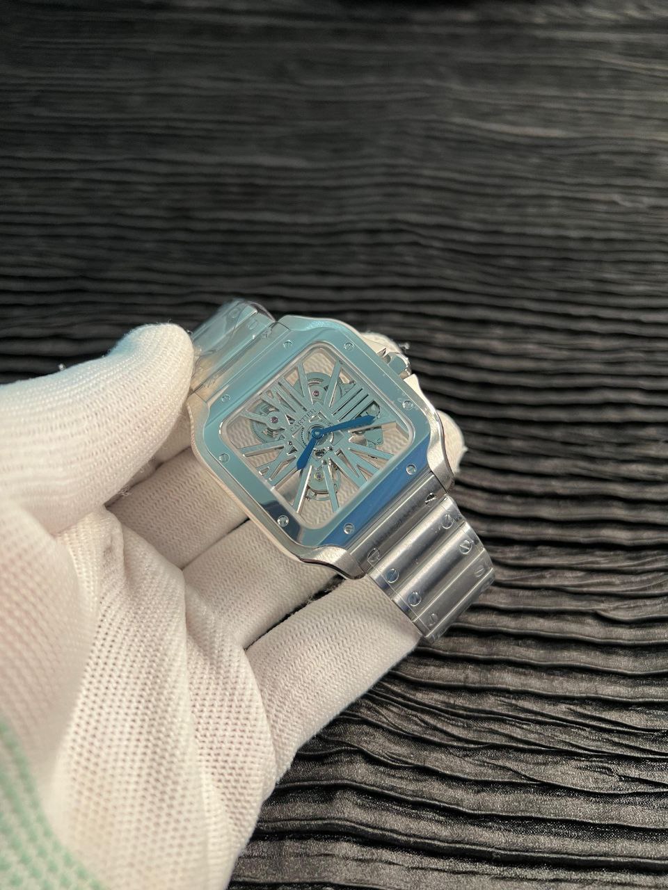 Santos de Carti Skeleton SS MLF Skeleton Dial On SS SmartLink Bracelet Super Clone 9611MC - Image 3