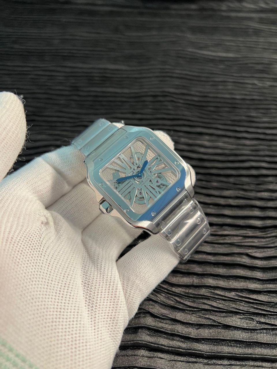 Santos de Carti Skeleton SS MLF Skeleton Dial On SS SmartLink Bracelet Super Clone 9611MC - Image 4