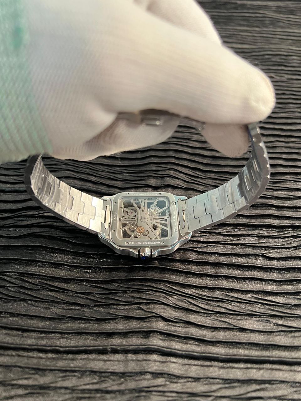 Santos de Carti Skeleton SS MLF Skeleton Dial On SS SmartLink Bracelet Super Clone 9611MC - Image 7