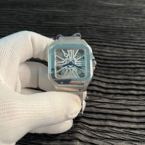 Santos de Carti Skeleton SS MLF Skeleton Dial On SS SmartLink Bracelet Super Clone 9611MC