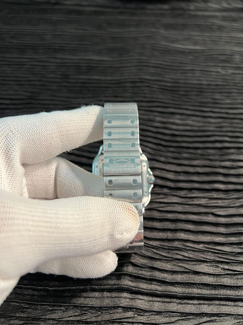 Santos de Carti Skeleton SS MLF Skeleton Blue Skeleton Dial Blue Bezel on SS SmartLink Bracelet 9611MC Super Clone - Image 9