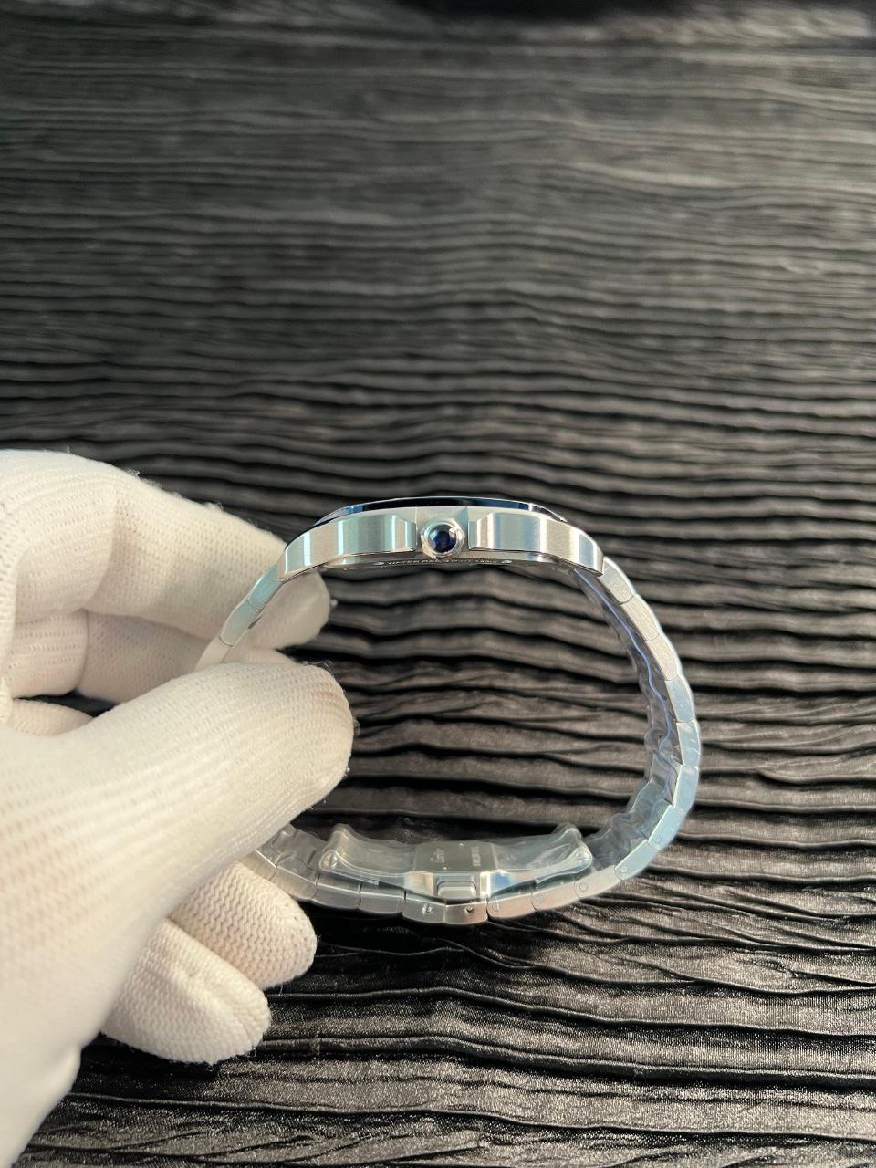 Santos de Carti Skeleton SS MLF Skeleton Blue Skeleton Dial Blue Bezel on SS SmartLink Bracelet 9611MC Super Clone - Image 5