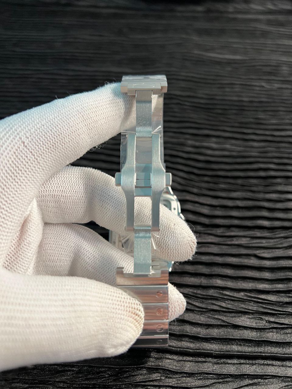 Santos de Carti Skeleton SS MLF Skeleton Blue Skeleton Dial Blue Bezel on SS SmartLink Bracelet 9611MC Super Clone - Image 8