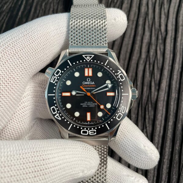 Seamaster 300M Diver 42mm Orange Second Hand SS VSF Best Edition Black Dial On Mesh Bracelet Super Clone 8806