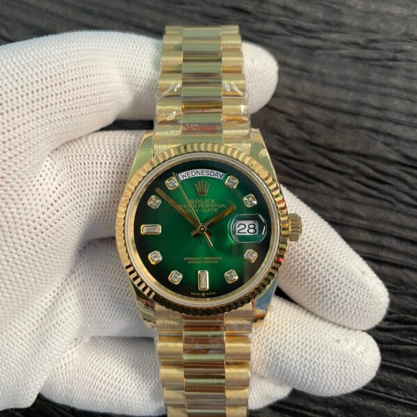 Day 128238 Gain Weight YG QF 1:1 Best Edition Green Dial Roman Markers on YG President Bracelet