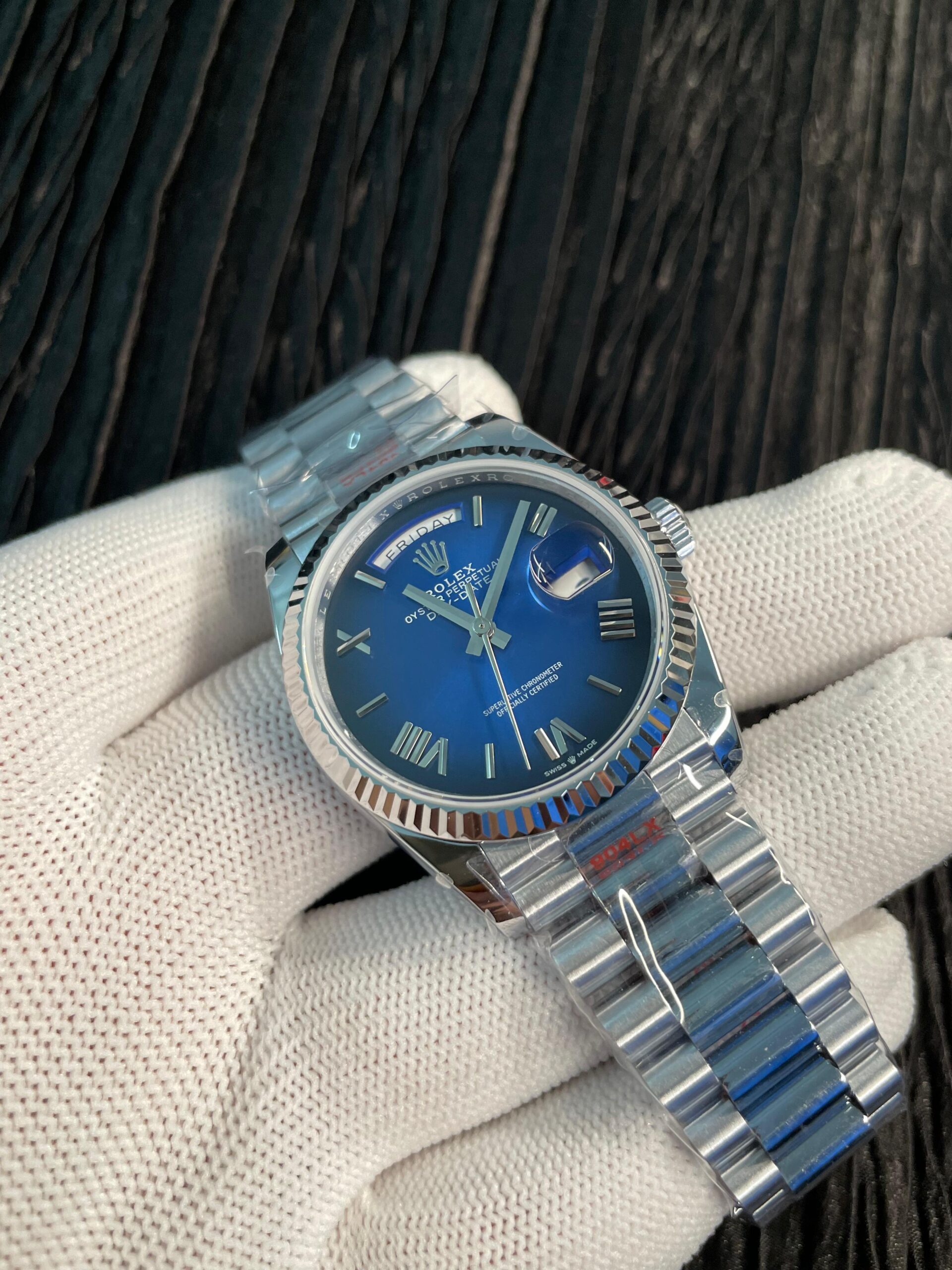 Day 128239 36mm Gain Weight QF 1:1 Best Edition Blue Ombre Dial Roman Marker On YG President Bracelet A2836 - Image 3