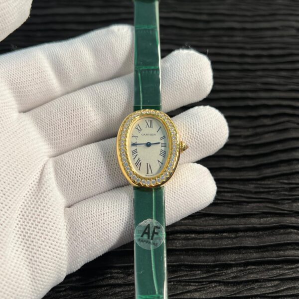 Baignoire Watch Diamond Bezel YG AF 1:1 Best Edition White Dial On Green Leather Strap RONDA Quartz