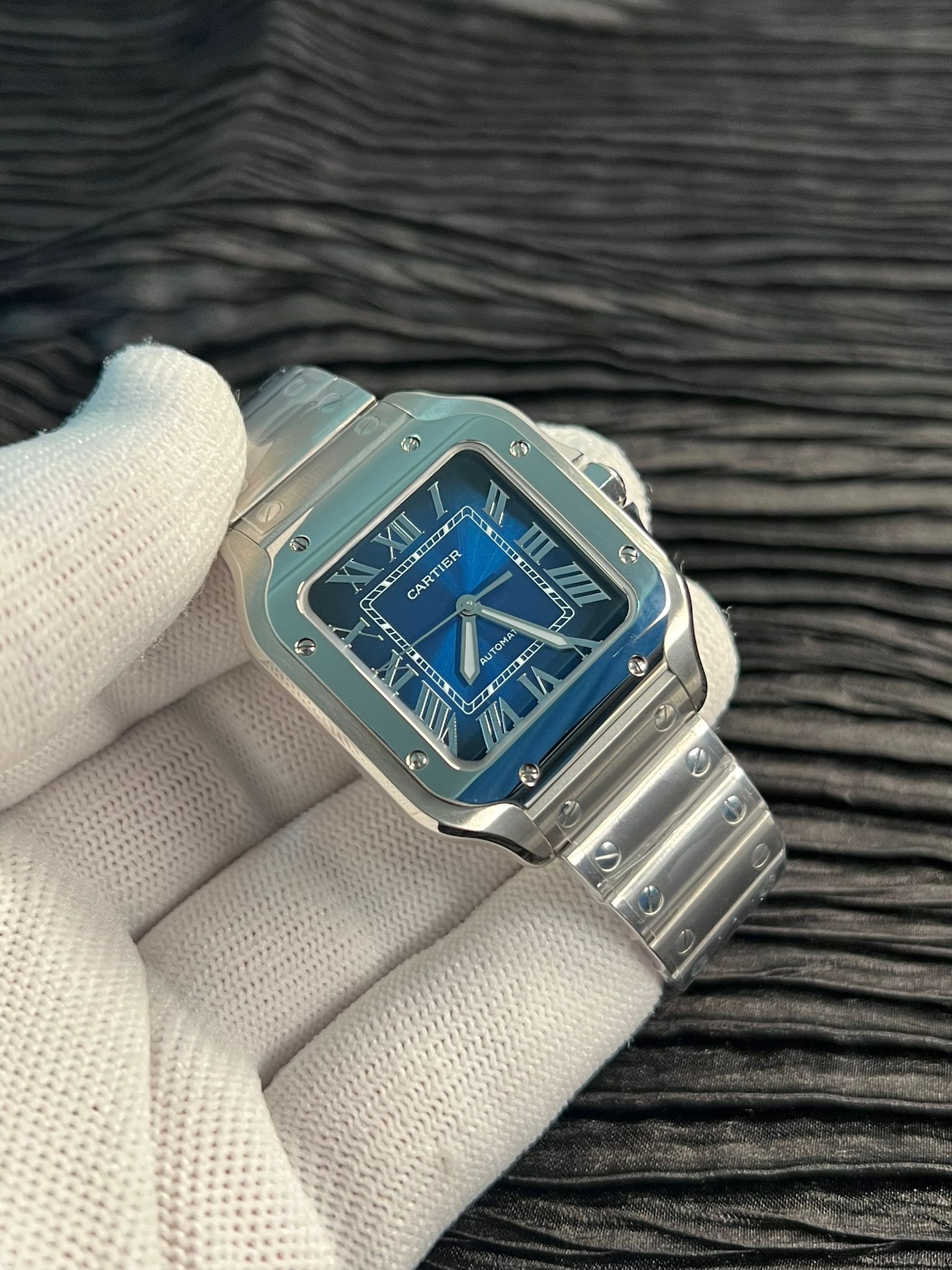 Santos de Carti 35mm SS 2018 BVF 1:1 Best Edition Blue Dial on SS SmartLinks Bracelet MIYOTA 9015 V2 - Image 3