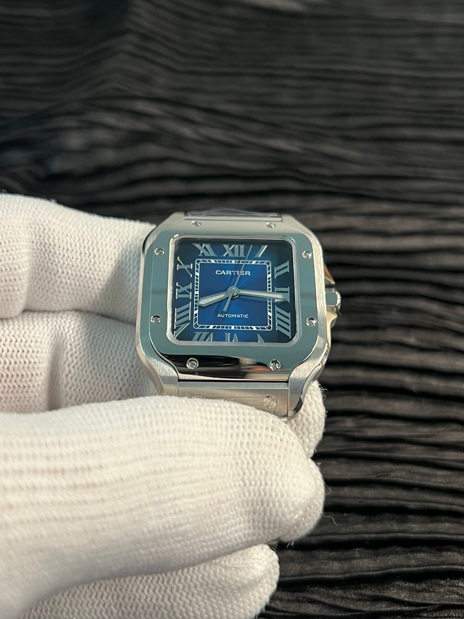 Santos de Carti 35mm SS 2018 BVF 1:1 Best Edition Blue Dial on SS SmartLinks Bracelet MIYOTA 9015 V2 - Image 5