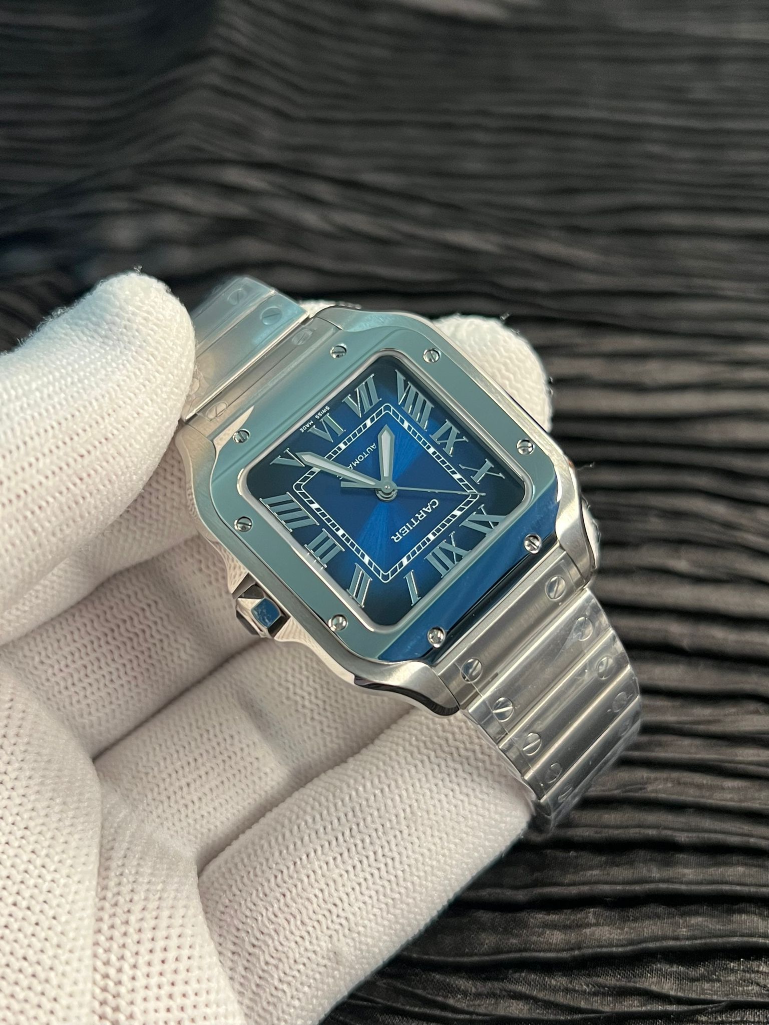 Santos de Carti 35mm SS 2018 BVF 1:1 Best Edition Blue Dial on SS SmartLinks Bracelet MIYOTA 9015 V2 - Image 4