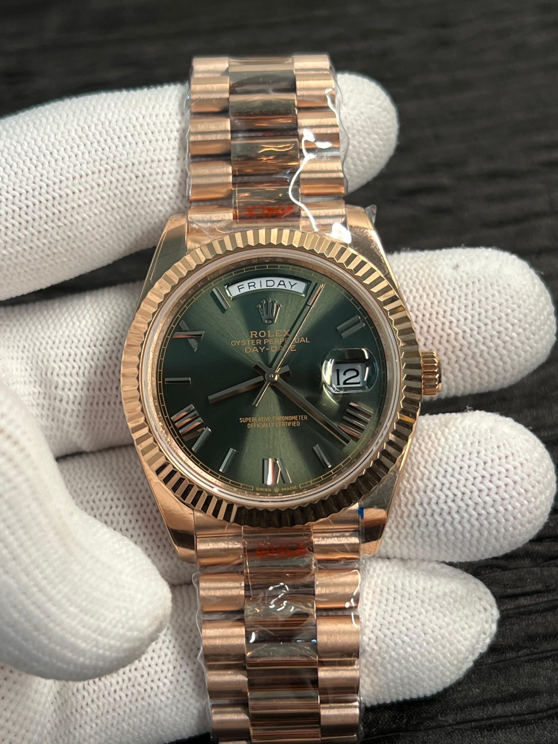 DayD 128238 40mm Gain Weight V6 RG QF 1:1 Best Edition Green Dial Roman Markers on RG President Bracelet A2836
