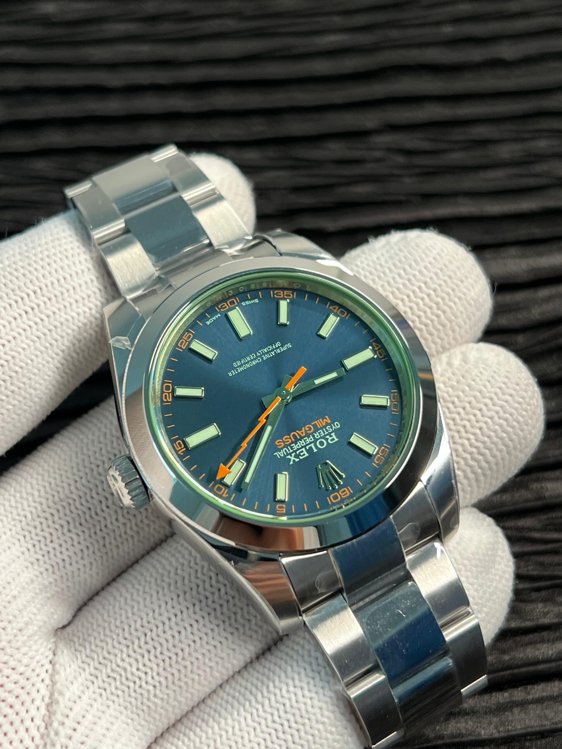Milgauss 116400 GV Real Green Sapphire 904L SS VSF 1:1 Best Edition Blue Dial on 904L SS Bracelet SA3131 - Image 4