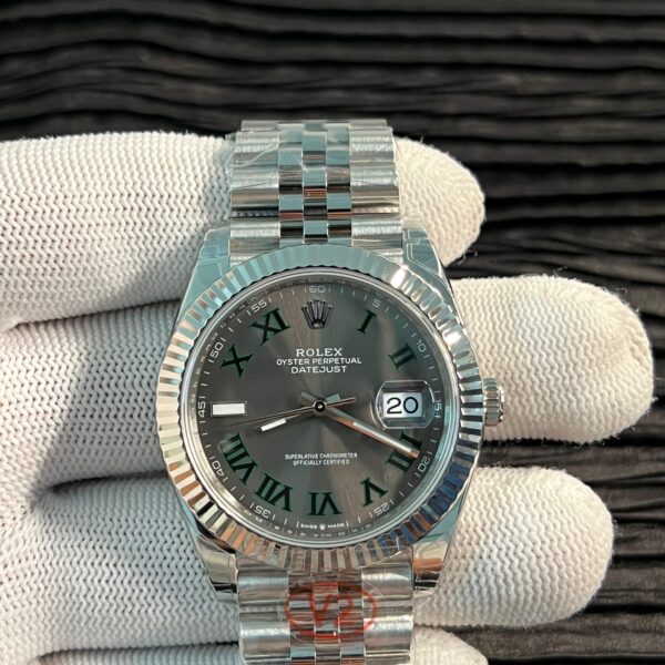 Date 41 126334 904L SS V2 VSF 1:1 Best Edition Gray Dial Green Roman Marker On Jubilee Bracelet DD3235