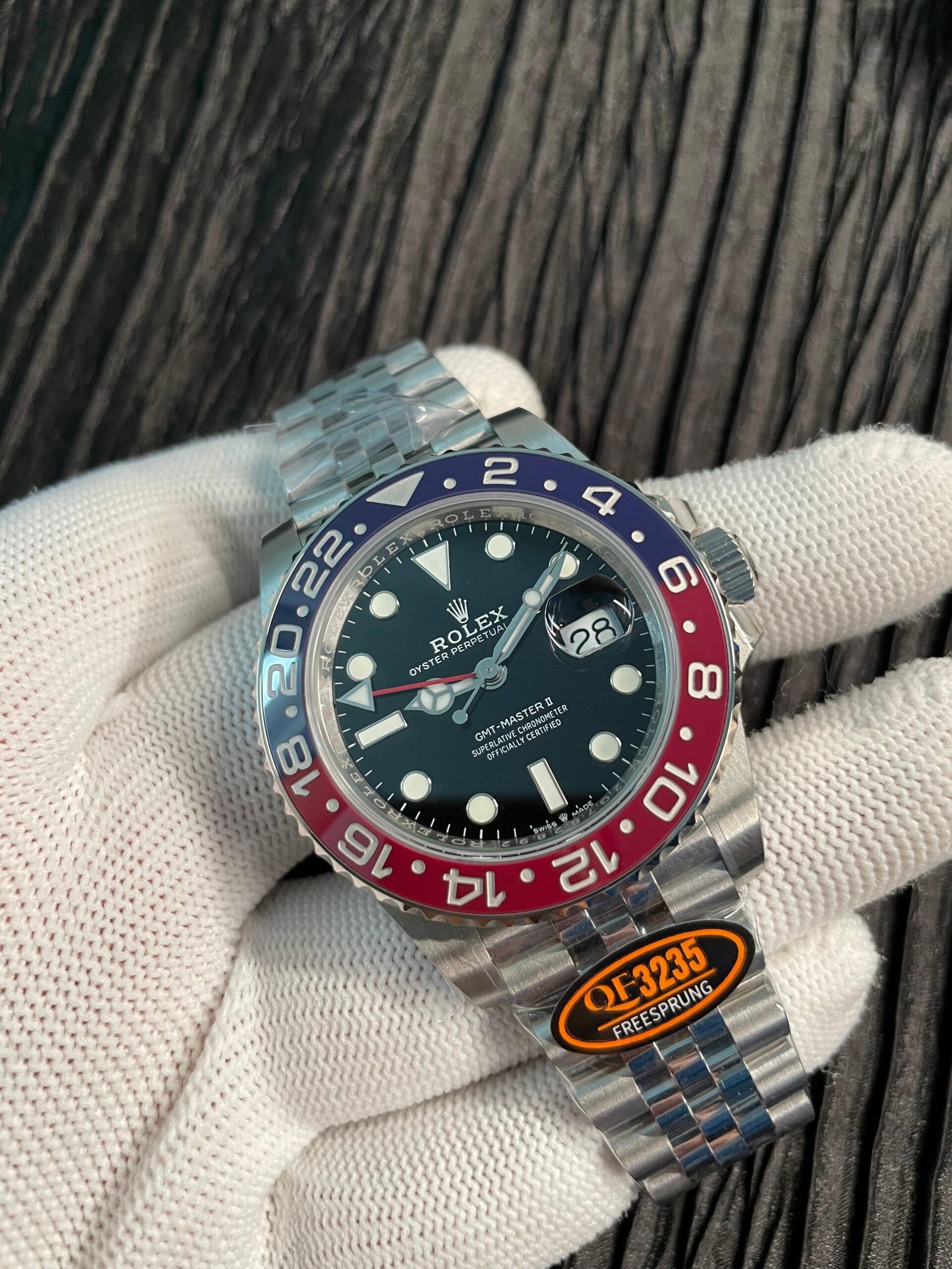 GMT-Master II 126710 BLRO Blue/Red V2 904L SS QF 1:1 Black Dial On Jubilee Bracelet SH3285 CHS (Free Sprung) - Image 3