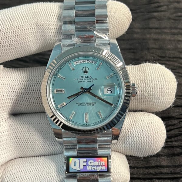 Day Date 228238 40mm 904L SS Bezel QF Gain Weight IceBlue Dial T Dia Markers on SS President Bracelet A2836