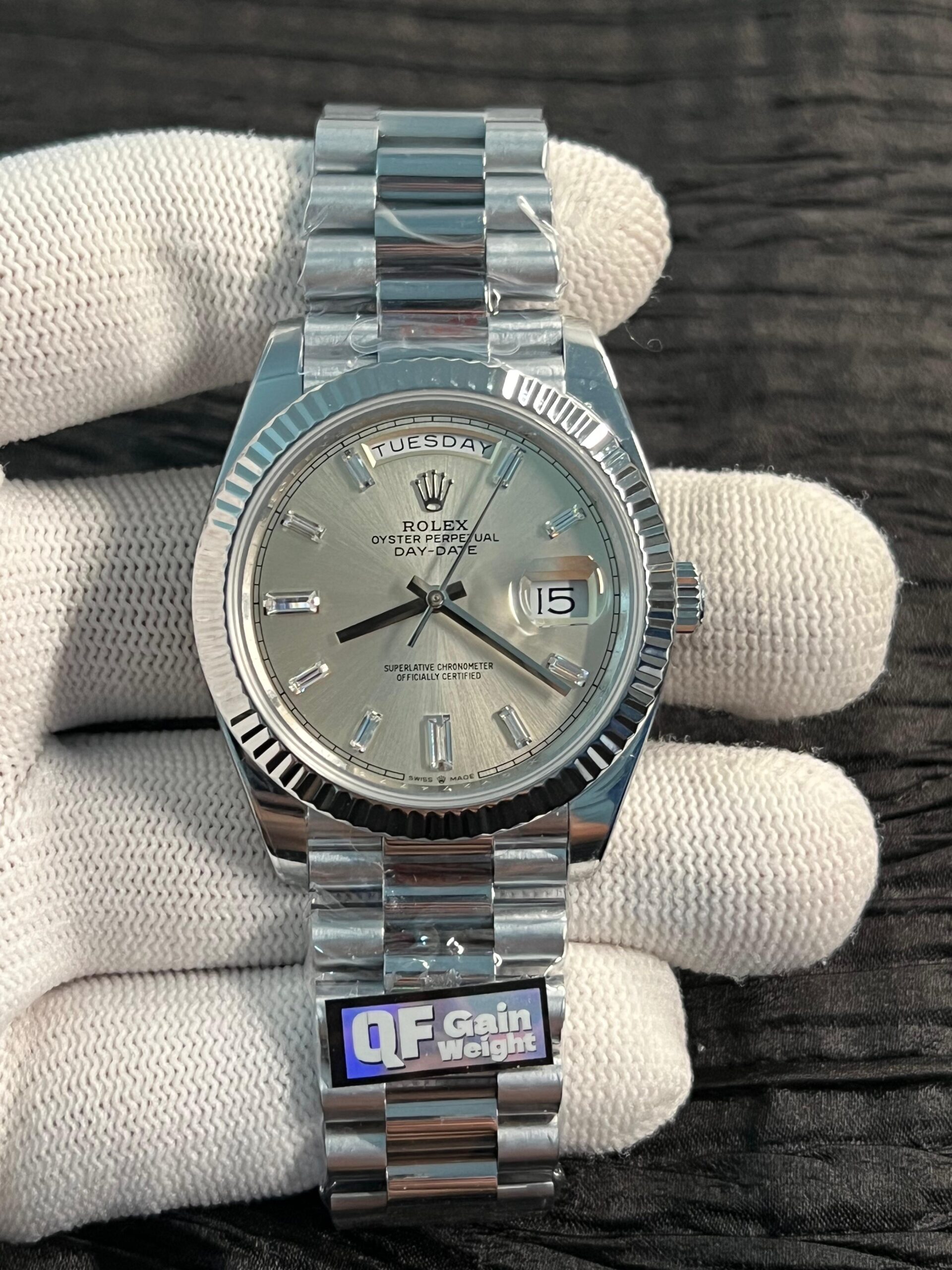 Day Date 228238 40mm 904L SS Bezel QF Gain Weight Champagne Dial T Dia Markers on SS President Bracelet A2836