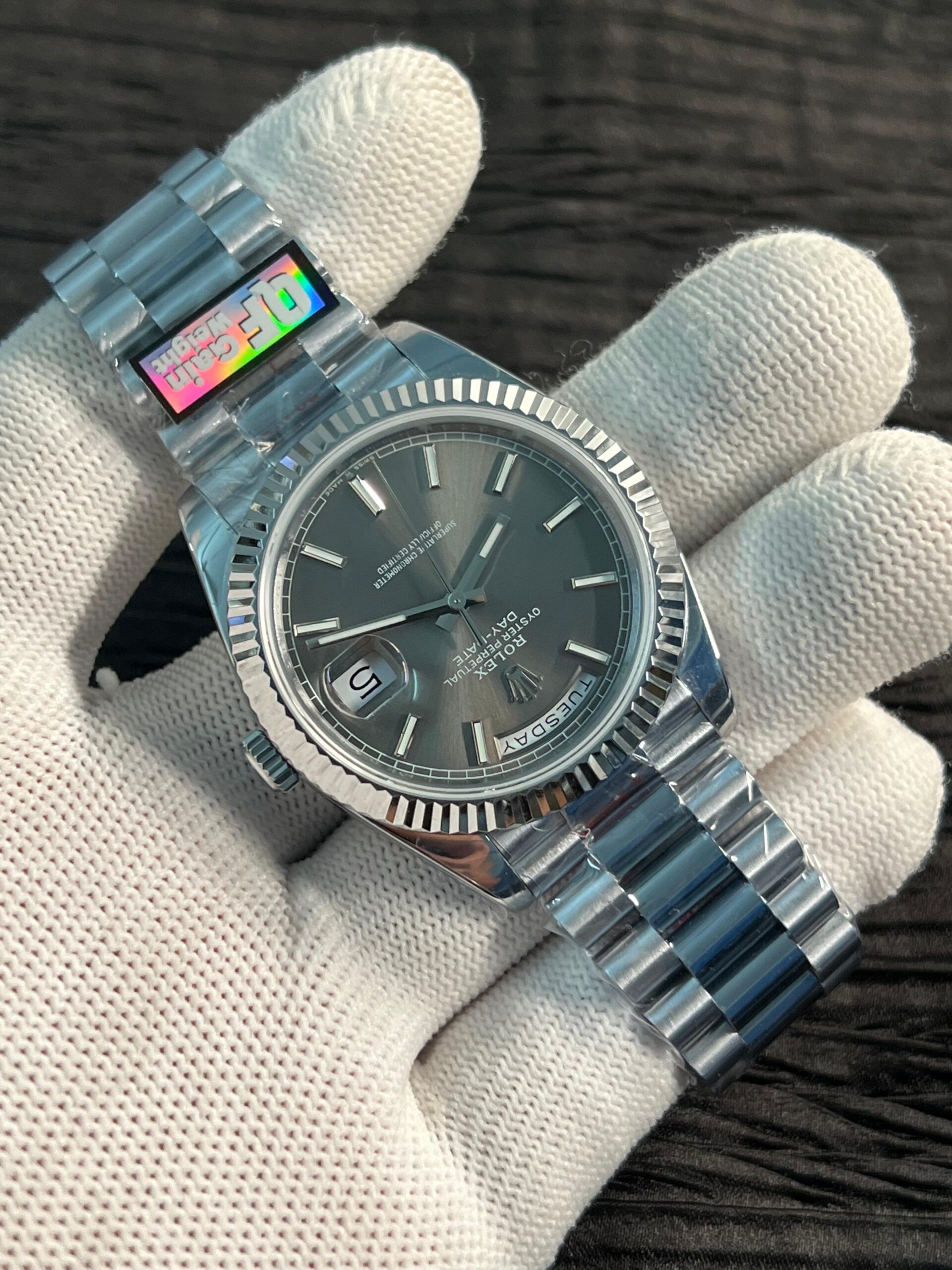 Day Date 228238 40mm 904L SS Bezel QF Gain Weight Grey Dial Stick Markers on SS President Bracelet A2836 - Image 4