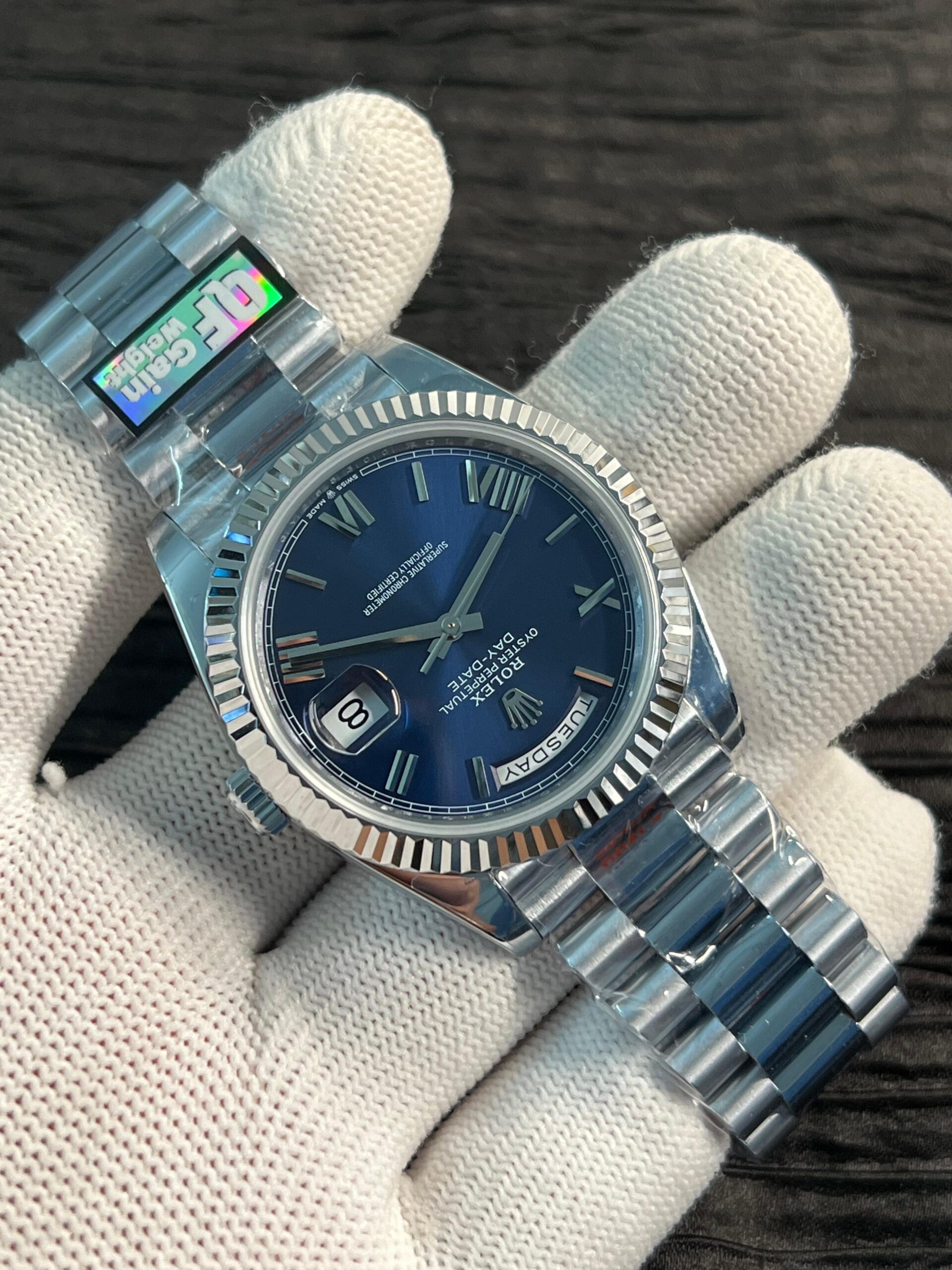 Day Date 228238 40mm 904L SS Bezel QF Gain Weight Blue Dial Roman Markers on SS President Bracelet A2836 - Image 4
