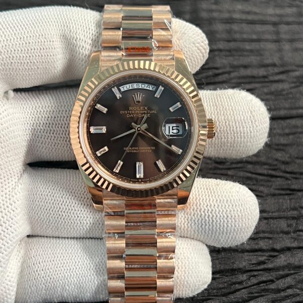 Day Date 228238 40mm Gain Weight QF 1:1 Best Edition Brown Dial T Diamond Marker On RG President Bracelet A2836
