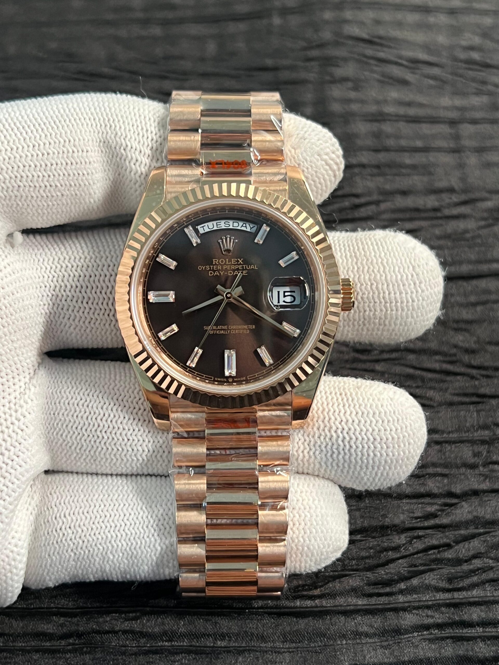 Day Date 228238 40mm Gain Weight QF 1:1 Best Edition Brown Dial T Diamond Marker On RG President Bracelet A2836