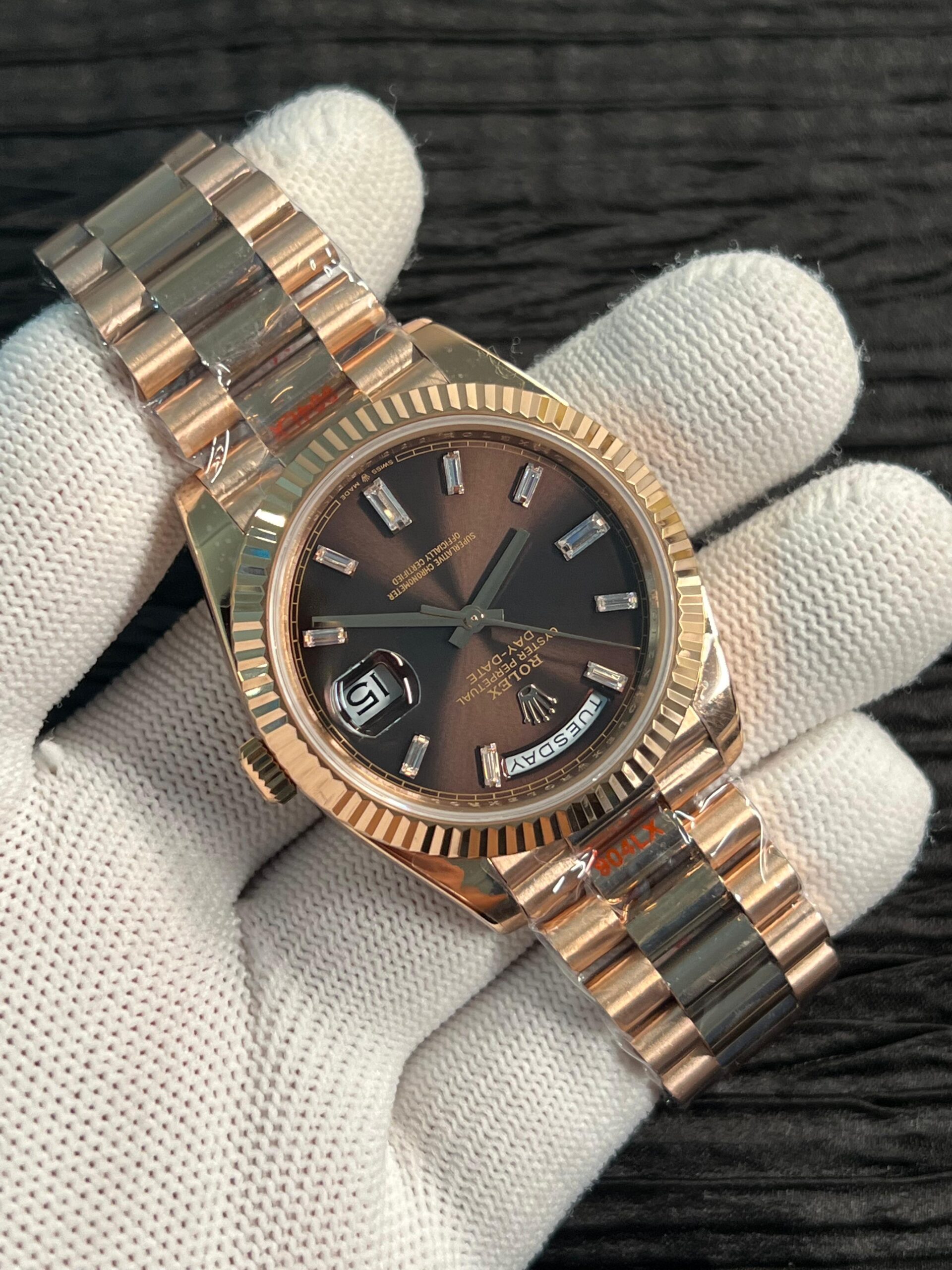 Day Date 228238 40mm Gain Weight QF 1:1 Best Edition Brown Dial T Diamond Marker On RG President Bracelet A2836 - Image 4