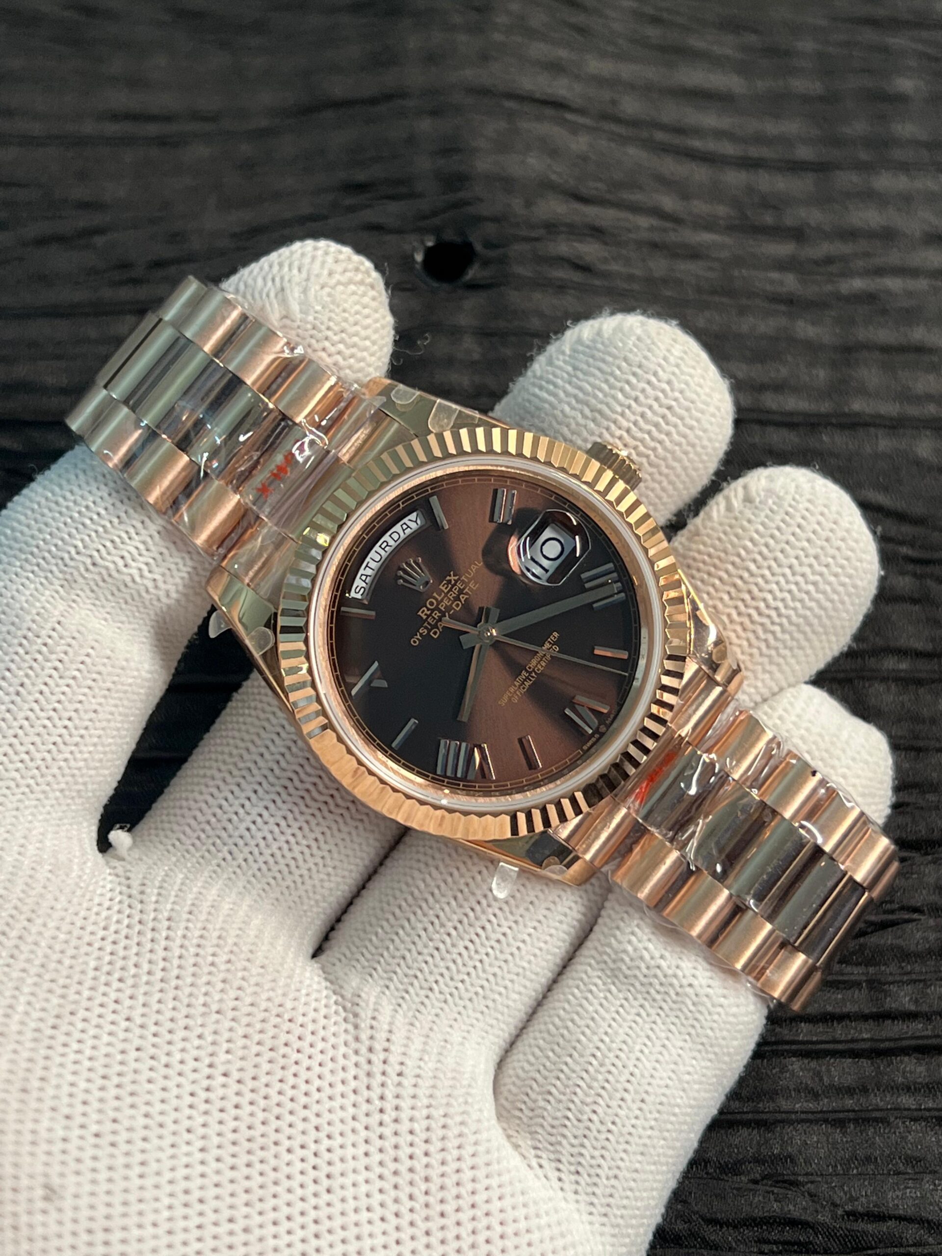 Day Date 228238 40mm 904L RG QF Gain Weight Brown Dial Roman Markers on YG President Bracelet A2836 - Image 3