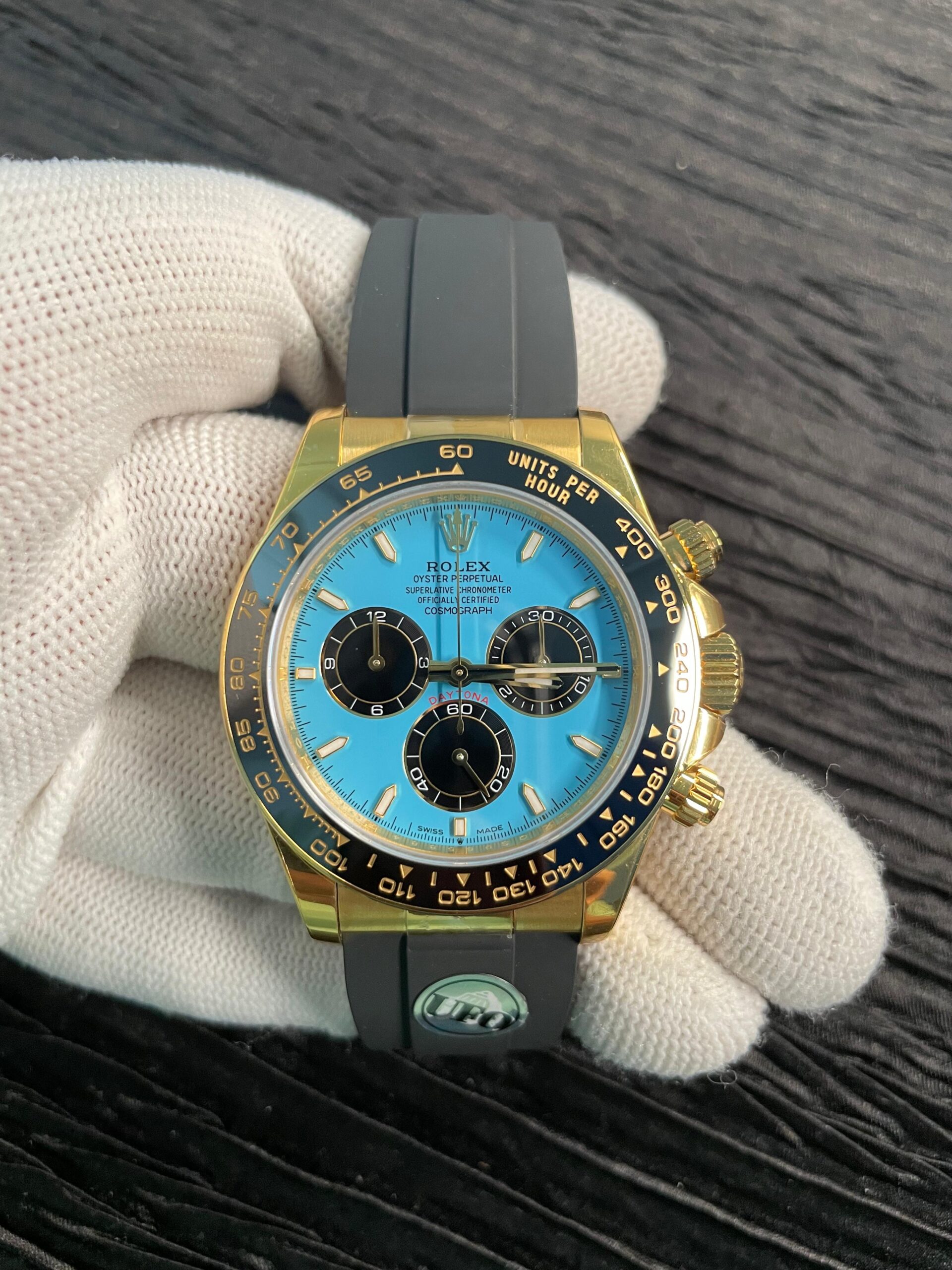 Daytona 126518 UFO Gain Weight YG 1:1 Best Edition Tiffany Turquoise Blue Dial On Oysterflex Rubber Strap UF4131 (Free Sprung)